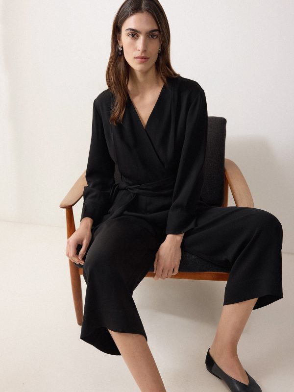 Crepe Wrap Front Jumpsuit | Black