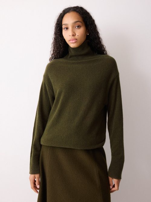 Wool Blend Cocoon Turtle Neck Jumper | Khaki