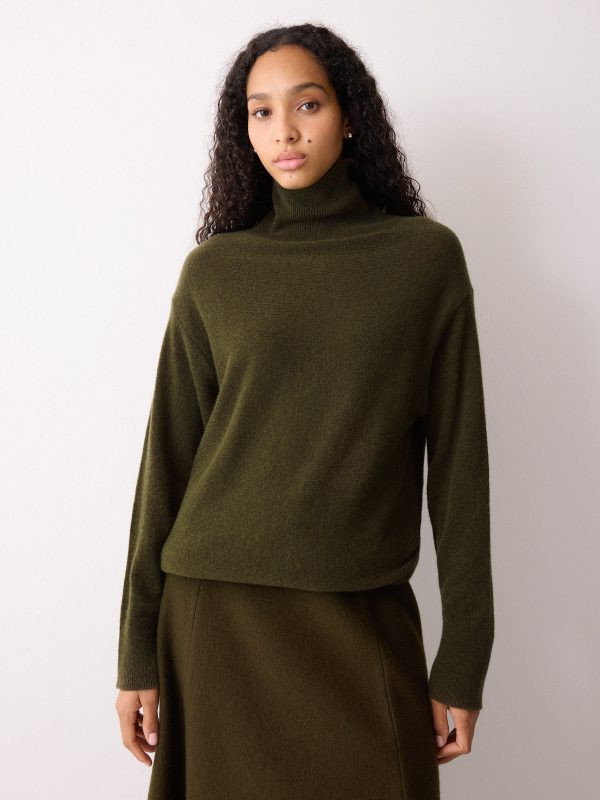 Wool Blend Cocoon Turtle Neck Jumper | Khaki