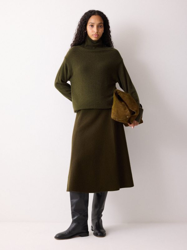 Wool Blend Cocoon Turtle Neck Jumper | Khaki