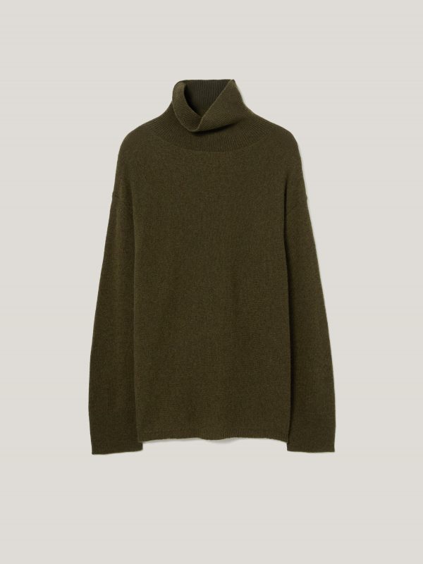 Wool Blend Cocoon Turtle Neck Jumper | Khaki
