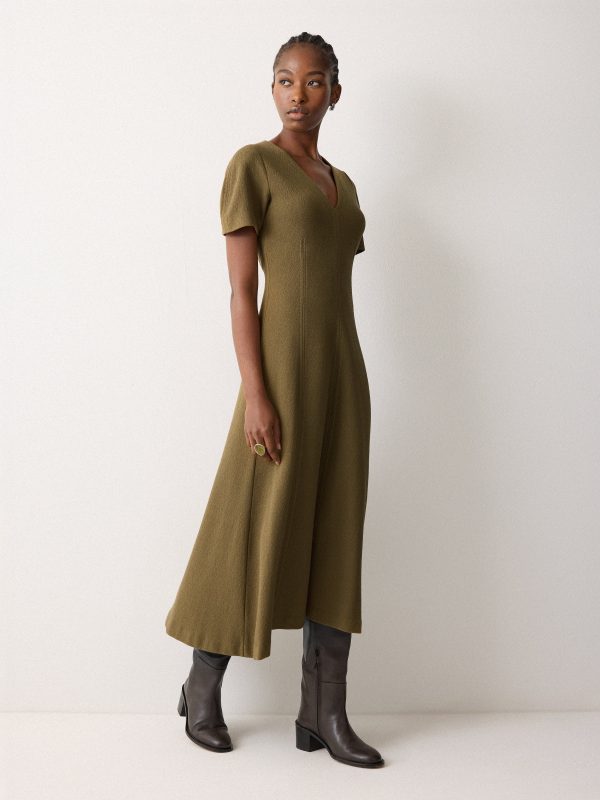 Curved Sleeve Midi Dress | Khaki