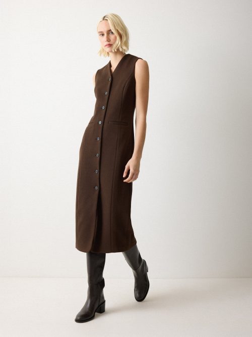 J50523_BR000_1_08976f0a-0493-4e9e-b822-ea0fb9ecfd9b.jpg V Neck Long Waistcoat Dress | Brown