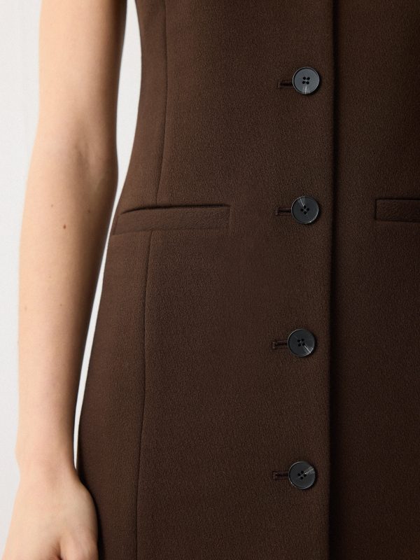 V Neck Long Waistcoat Dress | Brown