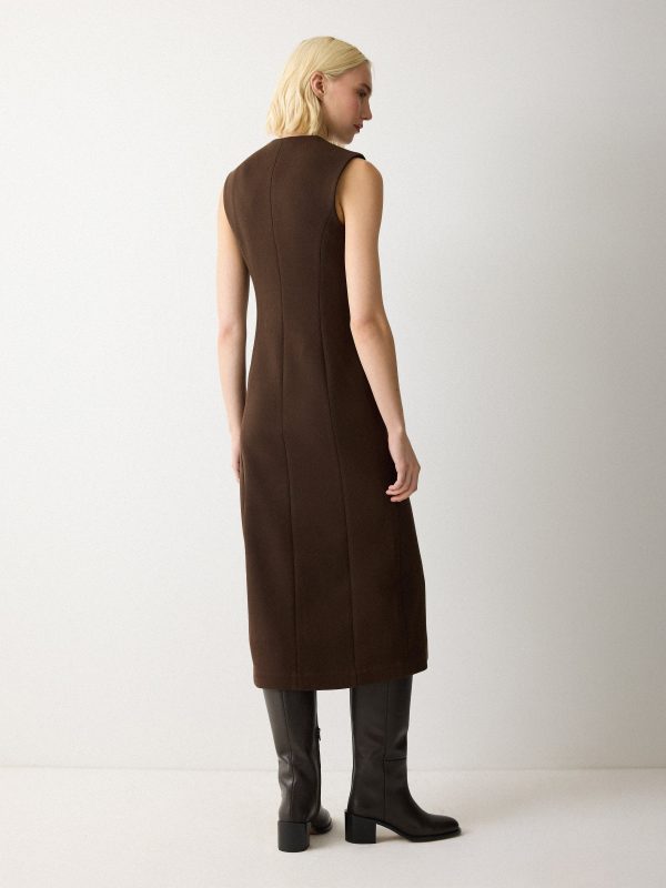 V Neck Long Waistcoat Dress | Brown