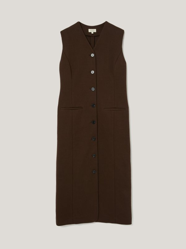 V Neck Long Waistcoat Dress | Brown