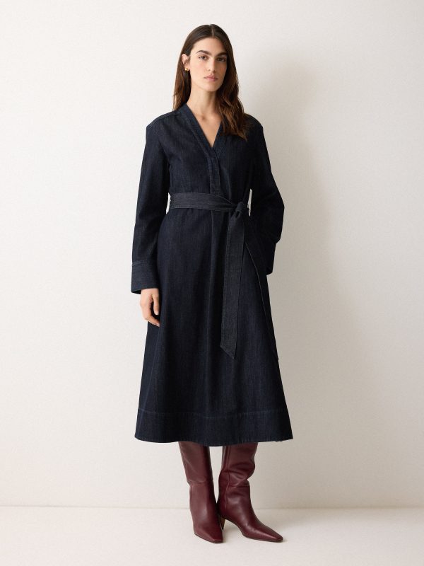 Denim Lyocell Belted Dress | Indigo