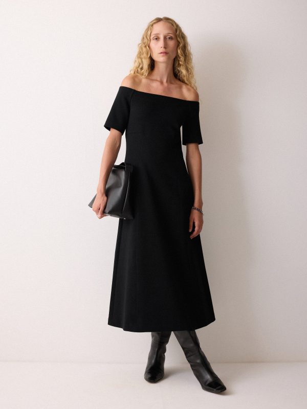 Off Shoulder Crepe Dress | Black