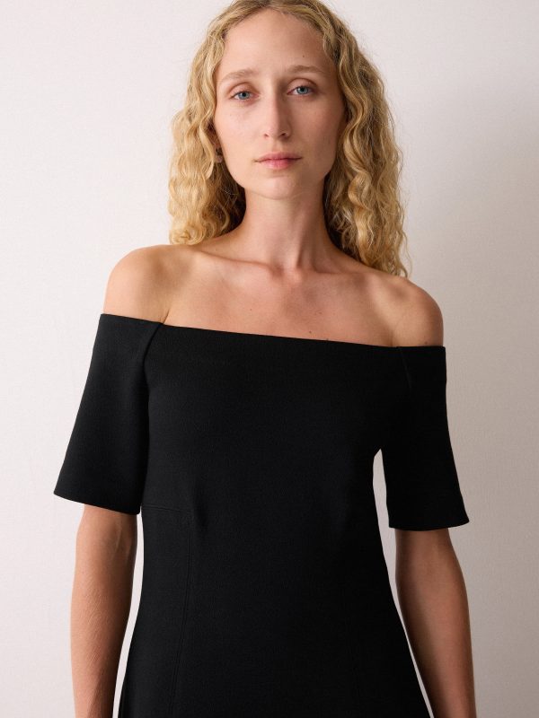 Off Shoulder Crepe Dress | Black