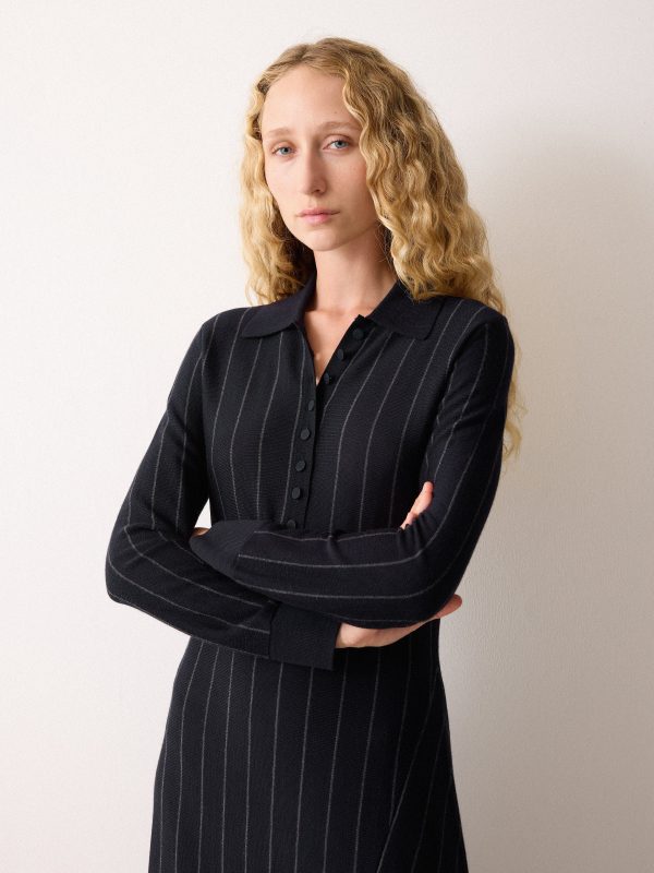Pinstripe Merino Knit Dress | Blue