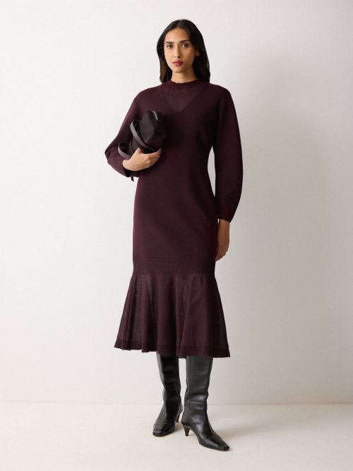 J50802_RE004_1_47399273-9570-4e2d-baba-c996b7de5b39.jpg Sheer Panel Knit Dress | Burgundy