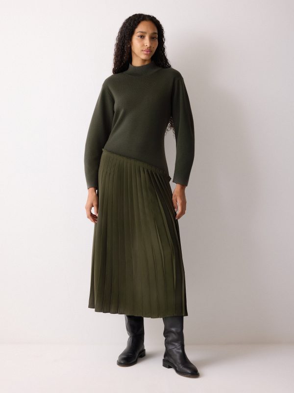 Pleated Skirt Jumper Dress | Khaki