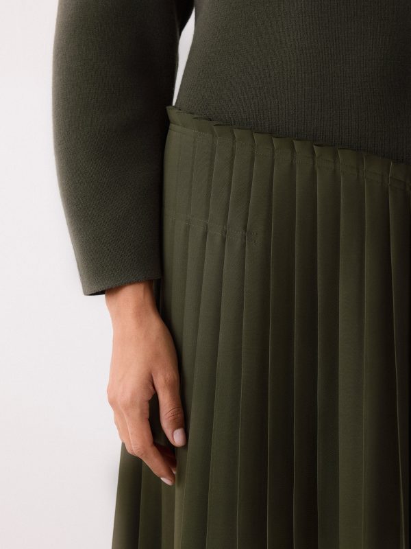 Pleated Skirt Jumper Dress | Khaki