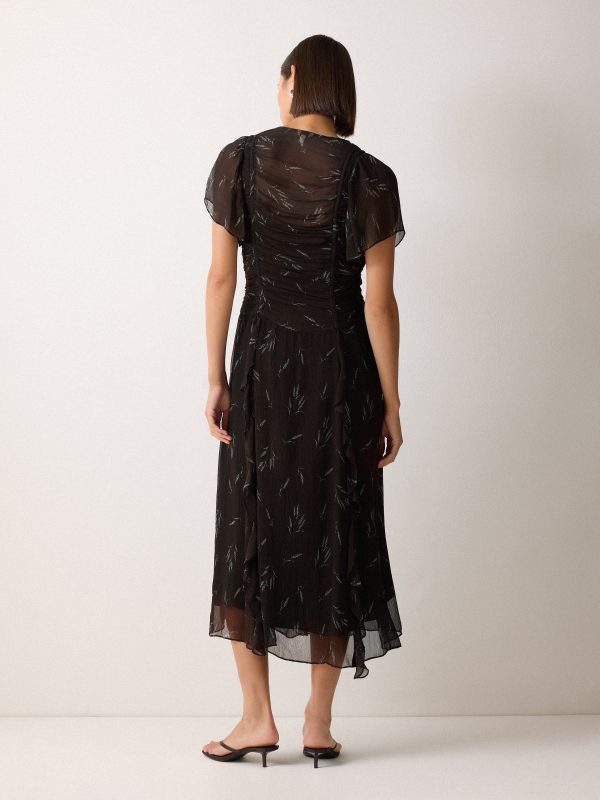 Wheat Flower Ruched Bias Dress | Brown