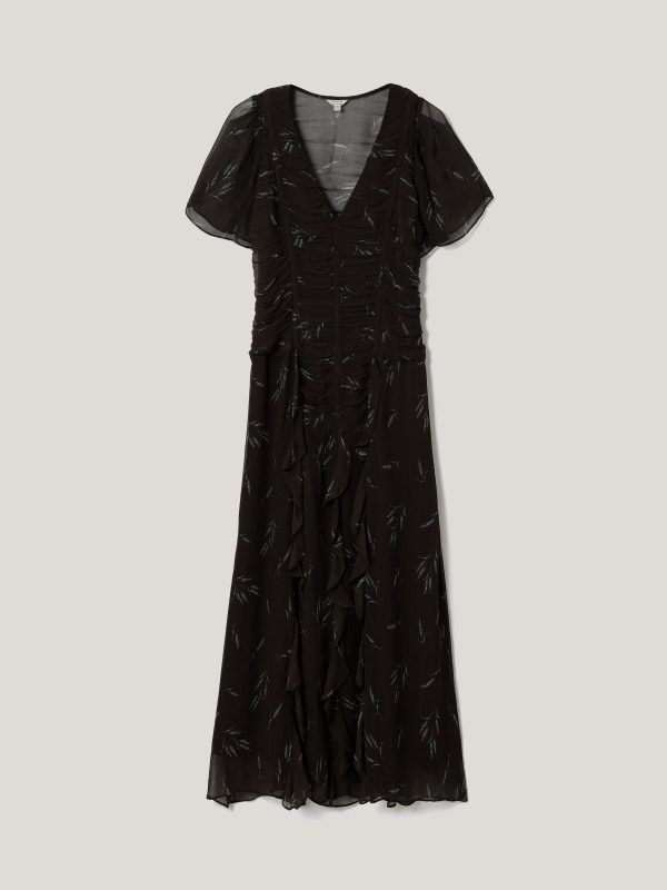 Wheat Flower Ruched Bias Dress | Brown