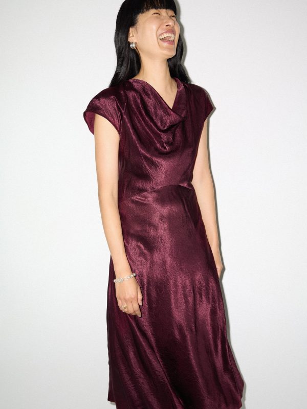 Textured Cowl Neck Dress | Burgundy
