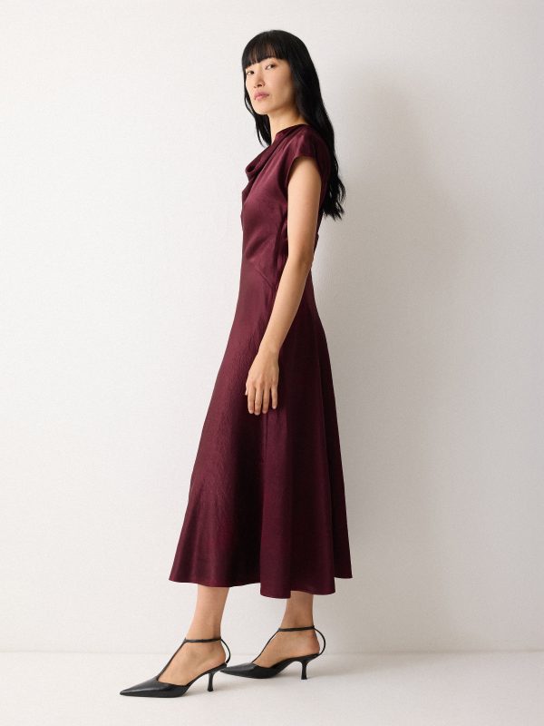 Textured Cowl Neck Dress | Burgundy