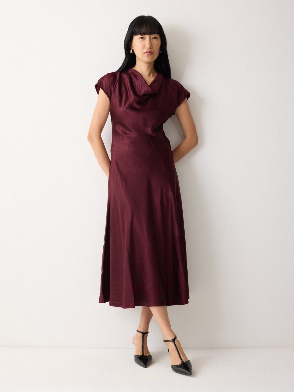 Textured Cowl Neck Dress | Burgundy