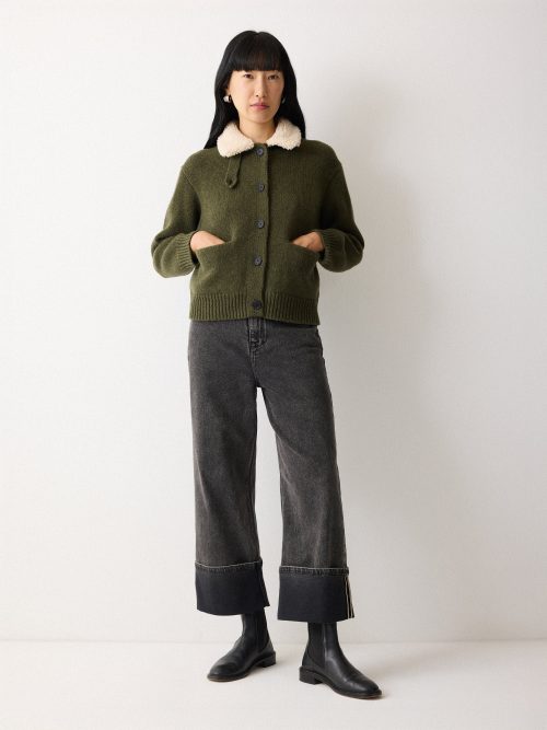 Sherpa Collar Cardigan | Khaki