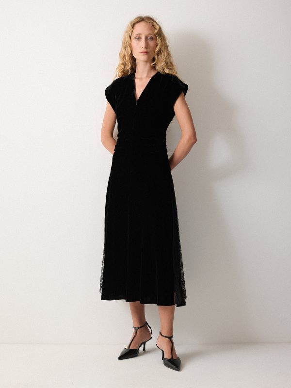 Velvet Lace Detail Dress | Black