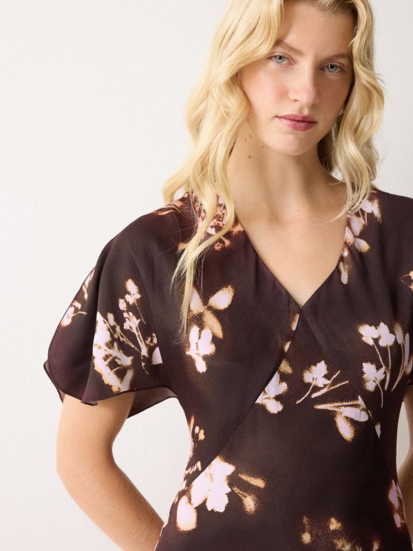 Spray Floral Satin Bias Dress | Purple