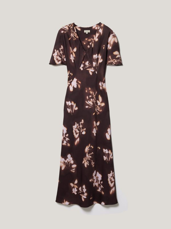 Spray Floral Satin Bias Dress | Purple