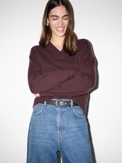 Wool Cashmere Blend V Neck Jumper | Purple