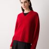 Wool Cashmere Blend V Neck Jumper | Red