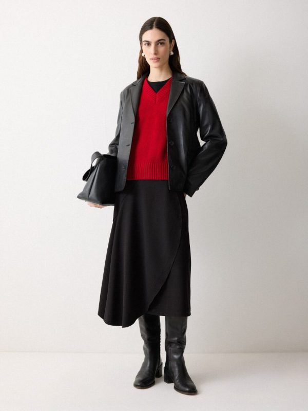 Wool Cashmere Blend V Neck Jumper | Red