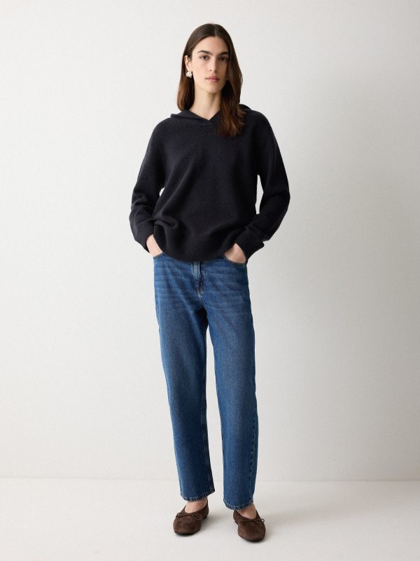 Wool Blend Hooded Jumper | Navy